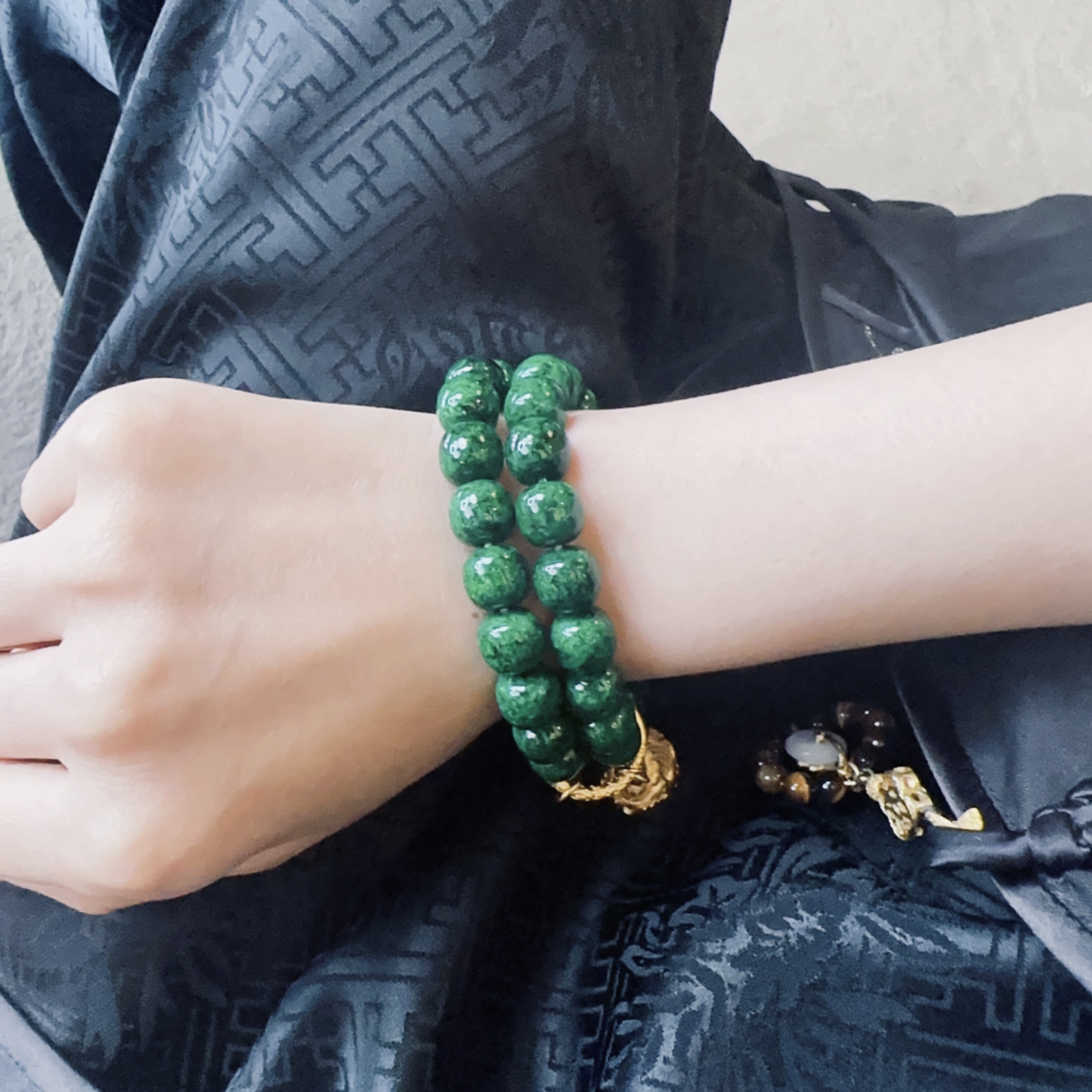 足银手链 足银手链  【翡轩】翡绿合成矿石设计师款手串24-BW975