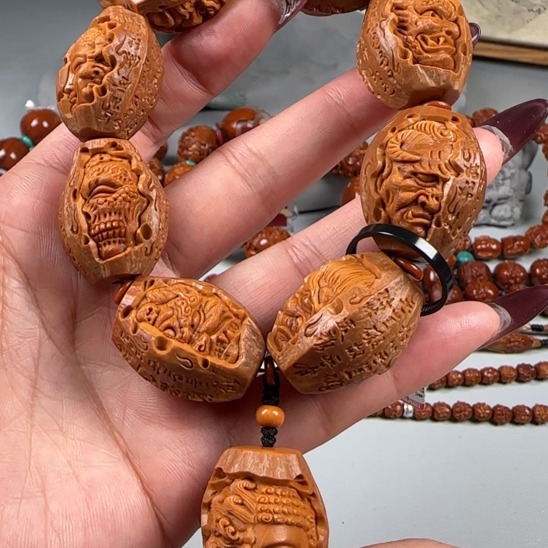 橄榄核手串/手链宽2.2水晶核包衣佛魔一念