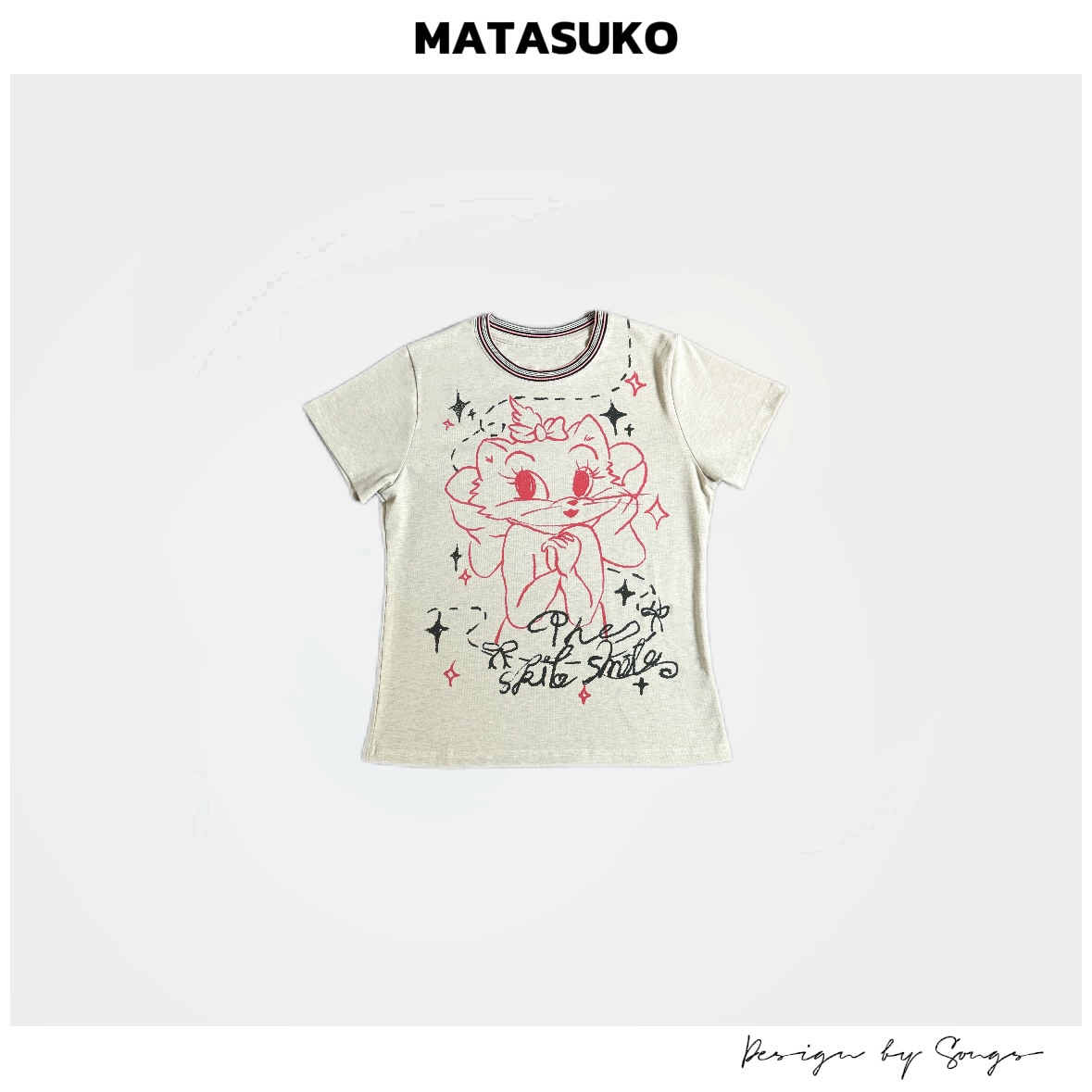 MATASUKO 手绘玛丽猫 木浆纤维面料 正肩版型T恤