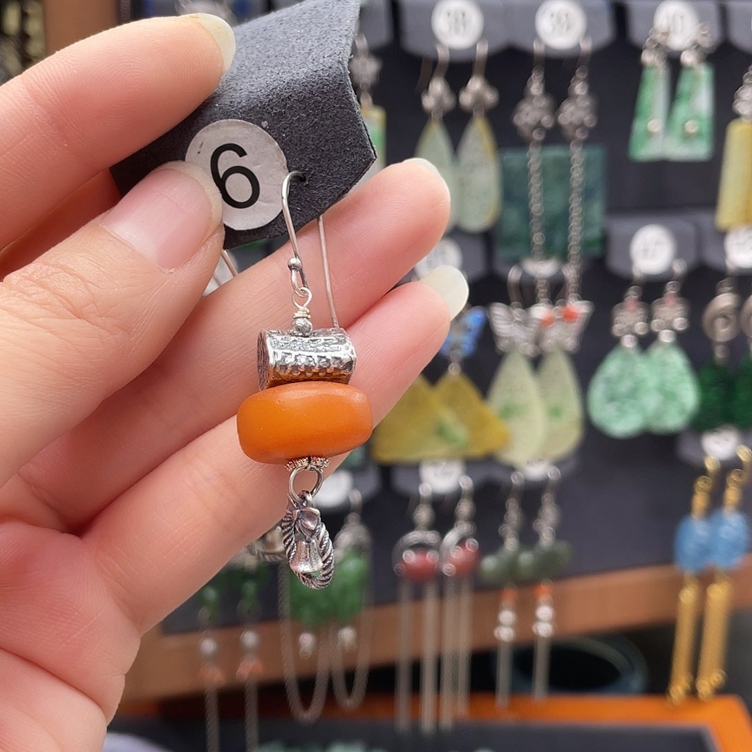 琥珀耳饰银S925镶嵌哑*984ghhhggh