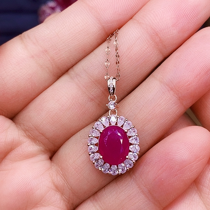 红宝石颈饰银S925镶嵌