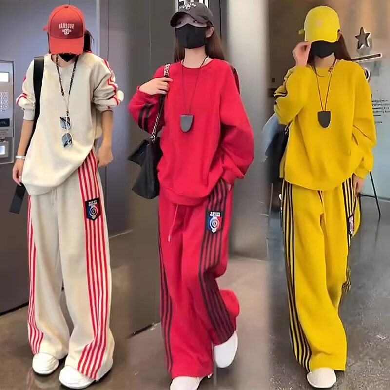 200斤微胖mm休闲套装女士大码显瘦宽松遮肚子妈妈装运动服两件套