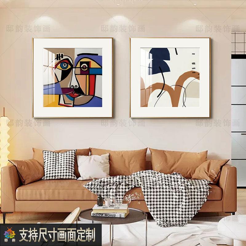 正方形餐厅饭厅抽象挂画民宿酒店床头晶瓷画样板间现代装饰画定制