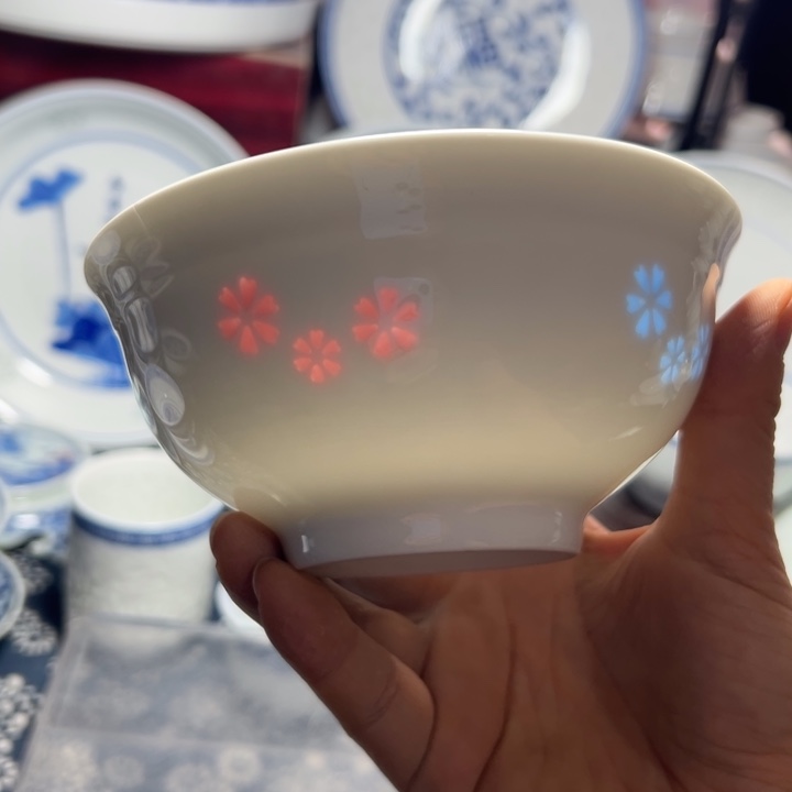 雕刻五彩玲珑5寸饭碗