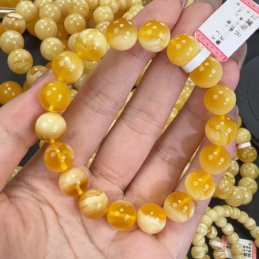 琥珀未镶嵌手链14.6金瓷白