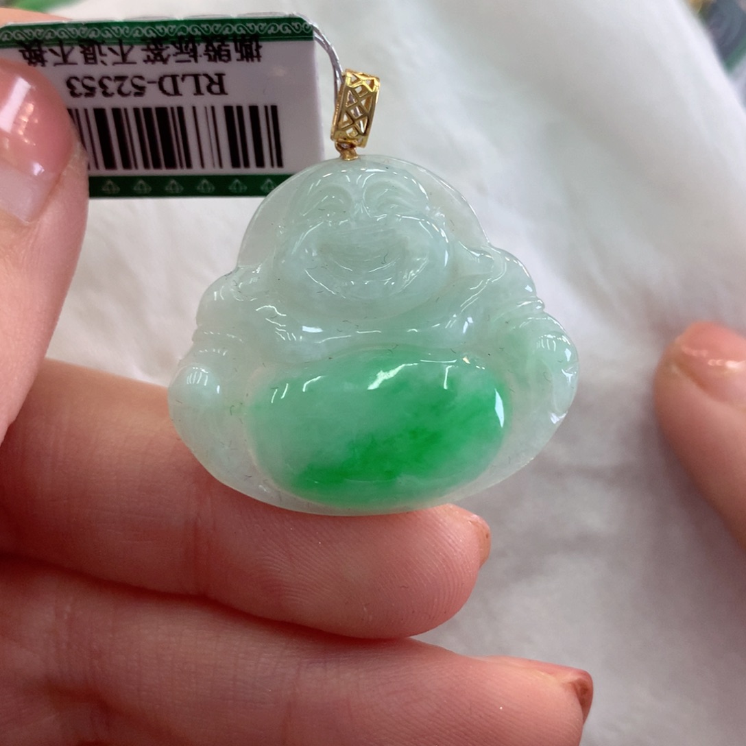 翡翠吊坠(不含链)18K金镶嵌