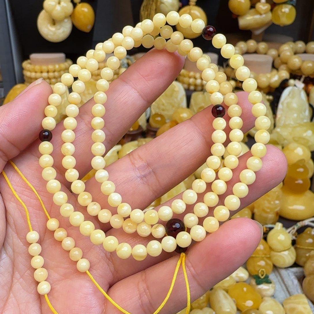 琥珀项链未镶嵌天然4.7毫米天然浓白蜜蜡佛珠项链