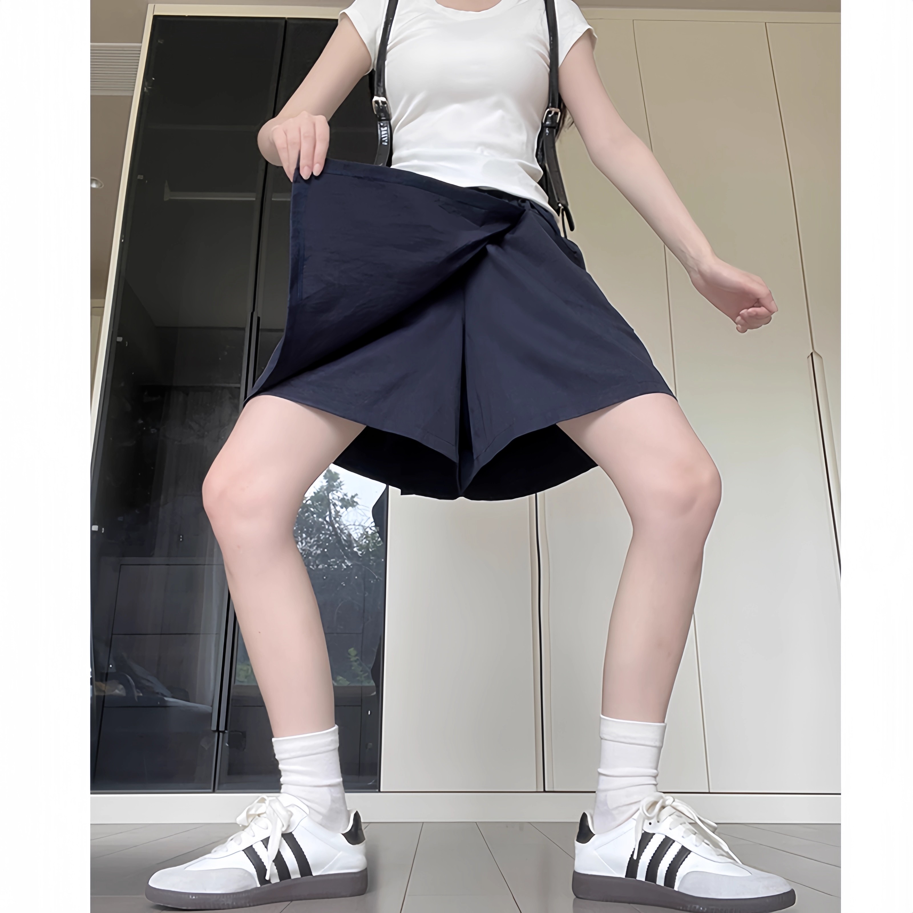 夏季工装裙裤女2025新款小个子宽松阔腿五分中裤休闲山本冰丝短裤
