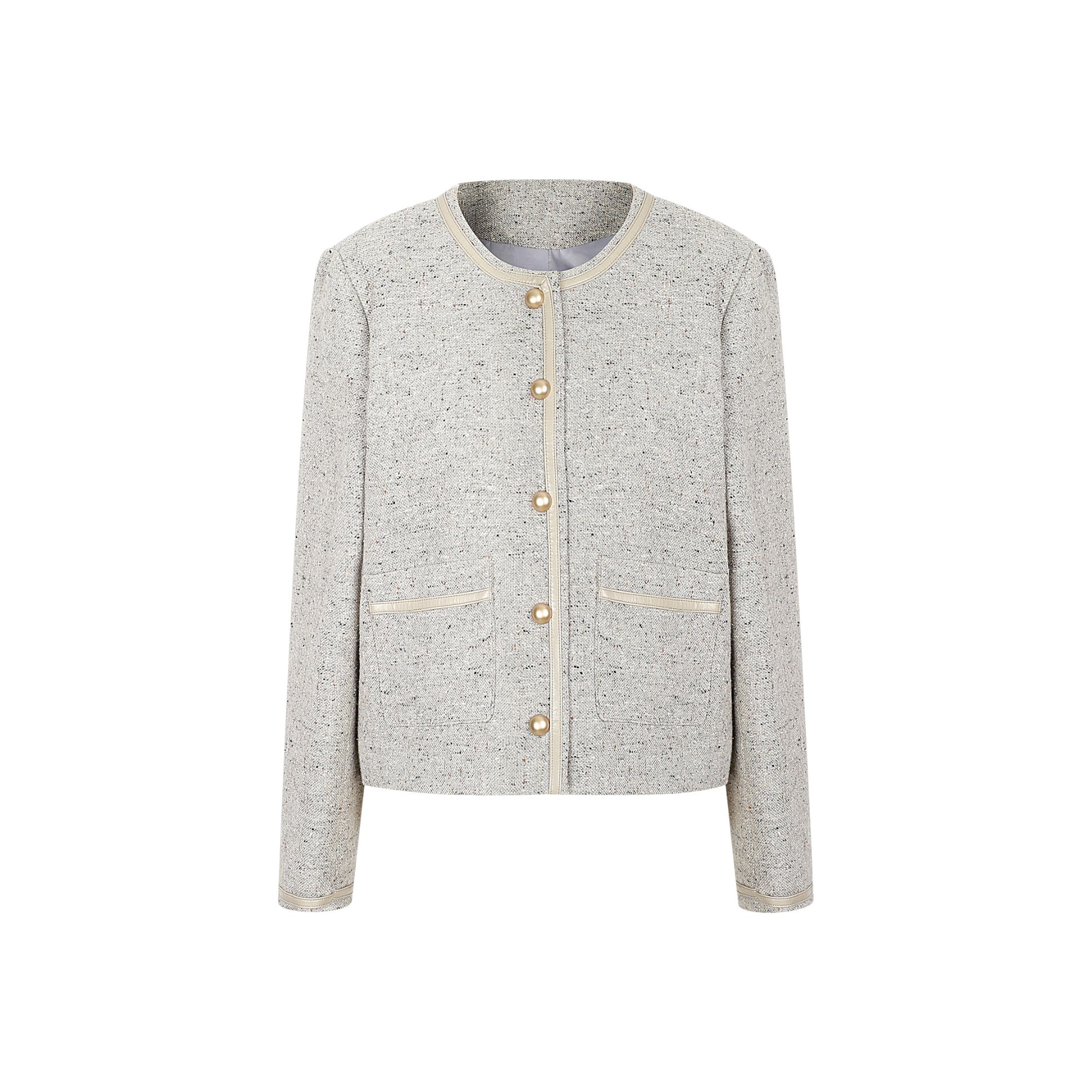 衬衫袖法式提花短外套开衫圆领时尚编织短款秋冬粗花呢设计师2545