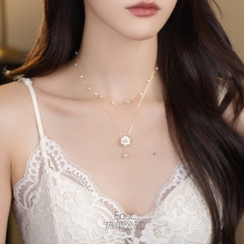 铜合金项链 珍珠项链轻奢感设计高级感锁骨链双层女小众