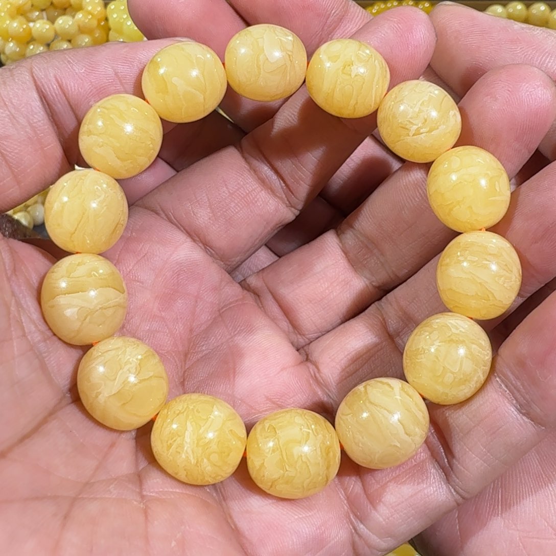 琥珀手链未镶嵌14m同料枣珠俄黄蜡手串24.1