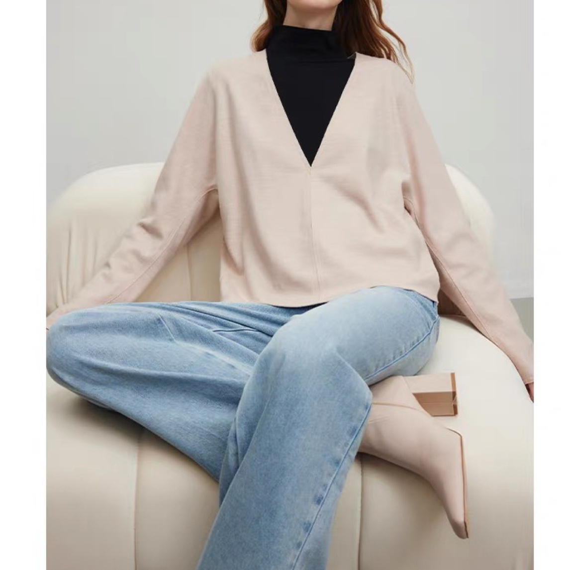 宽松V领温柔风韩系短款纯色套衫