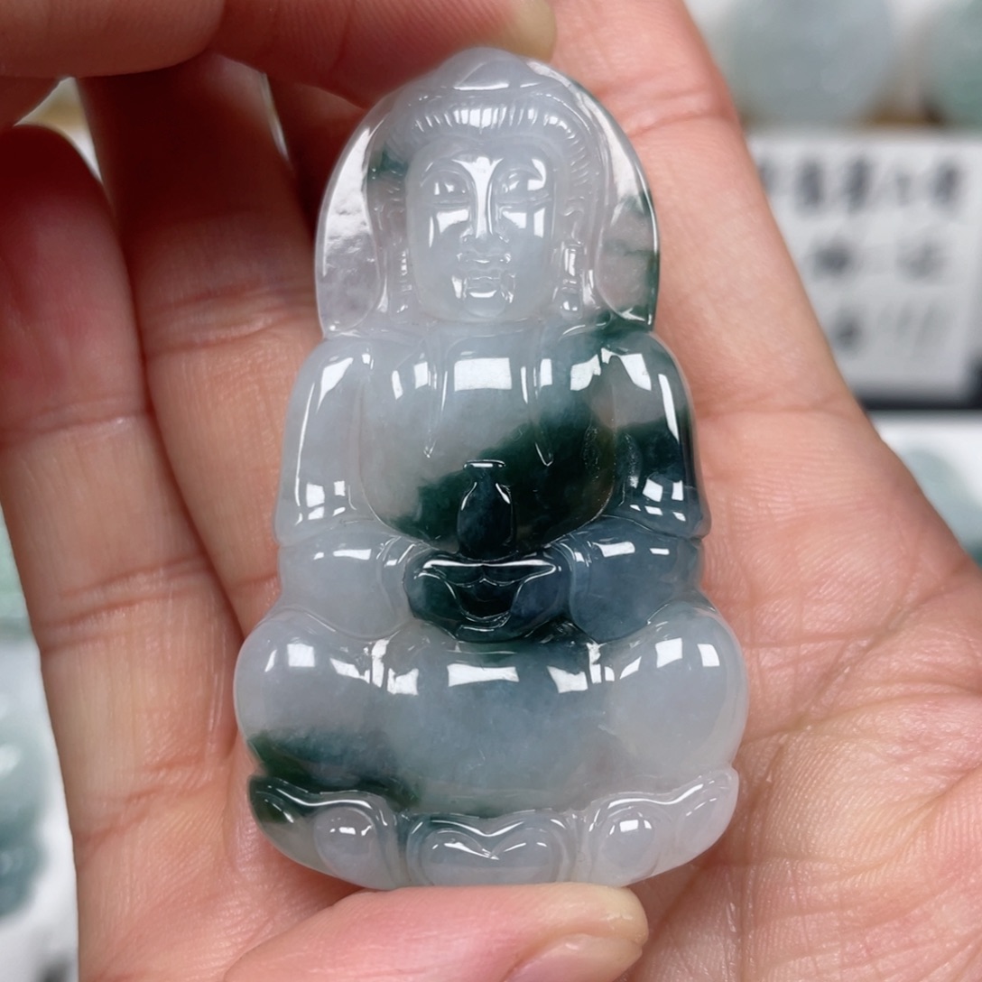 翡翠颈饰未镶嵌 天然缅甸翡翠A货观音46号