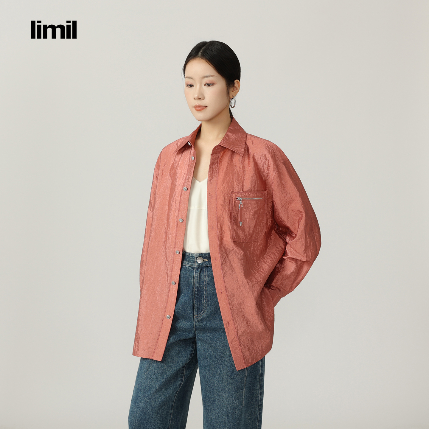 limil/丽米儿新款小众西瓜红衬衫时尚百搭显瘦气质上衣女9300012