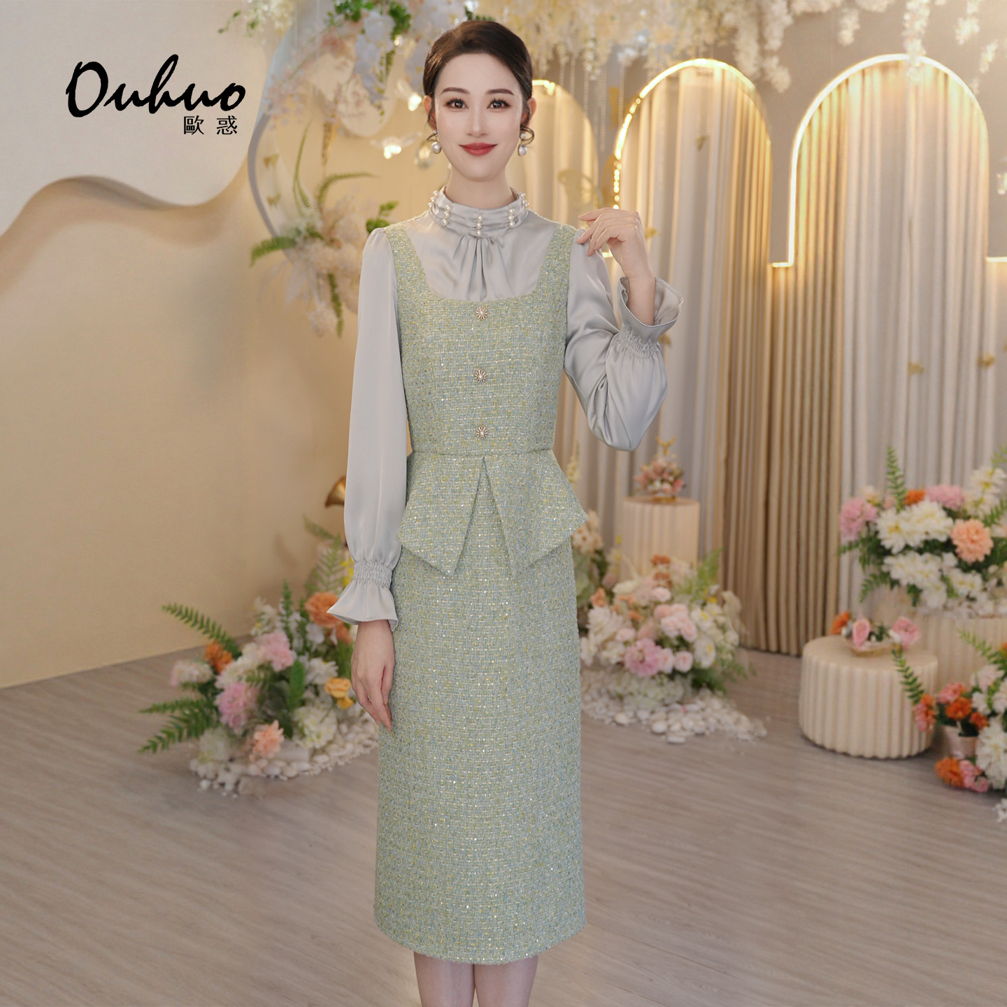 【木木定制】2025年秋冬新款静奢风时尚华丽名媛连衣裙OHDRI11021