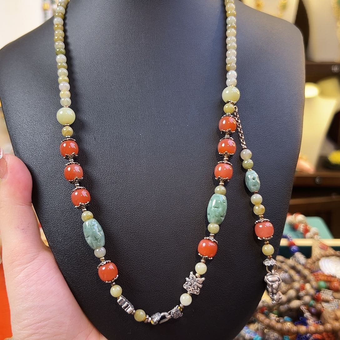 翡翠银S925镶嵌项链往***生项链