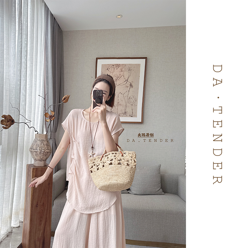 DA·Tender【琉璃舞小众设计感上衣】宽松显瘦显白粉含天丝亚麻
