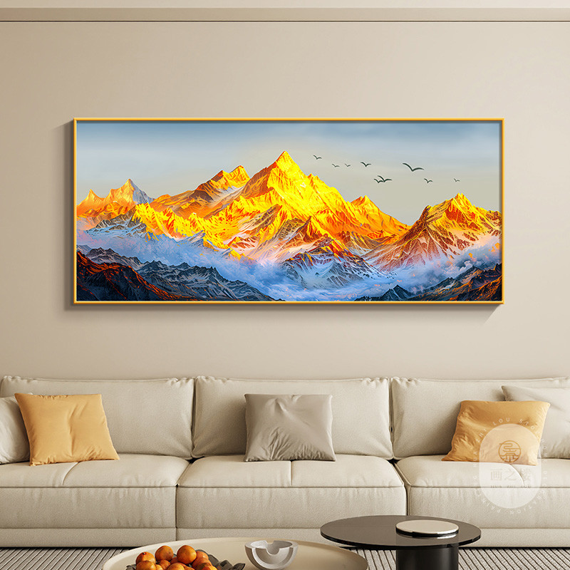 日照金山客厅装饰画山水画靠山图现代简约办公室沙发背景墙挂画