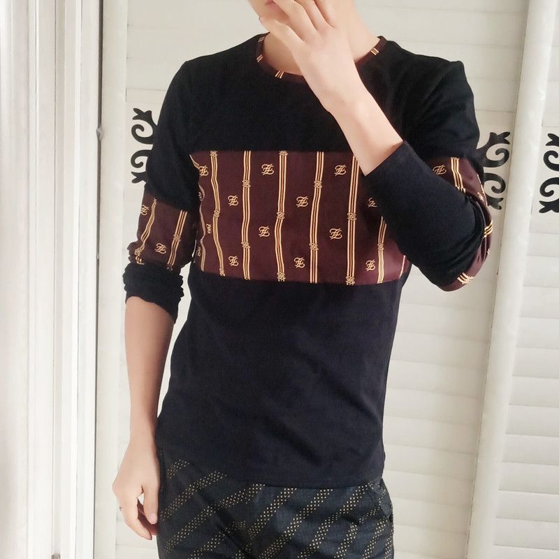 简约风长袖圆领秋冬修身型T恤时尚冬季网红上衣男士百搭秋季黑色