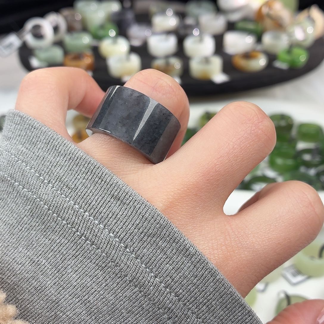 和田玉未镶嵌戒指S27青花直切17.4