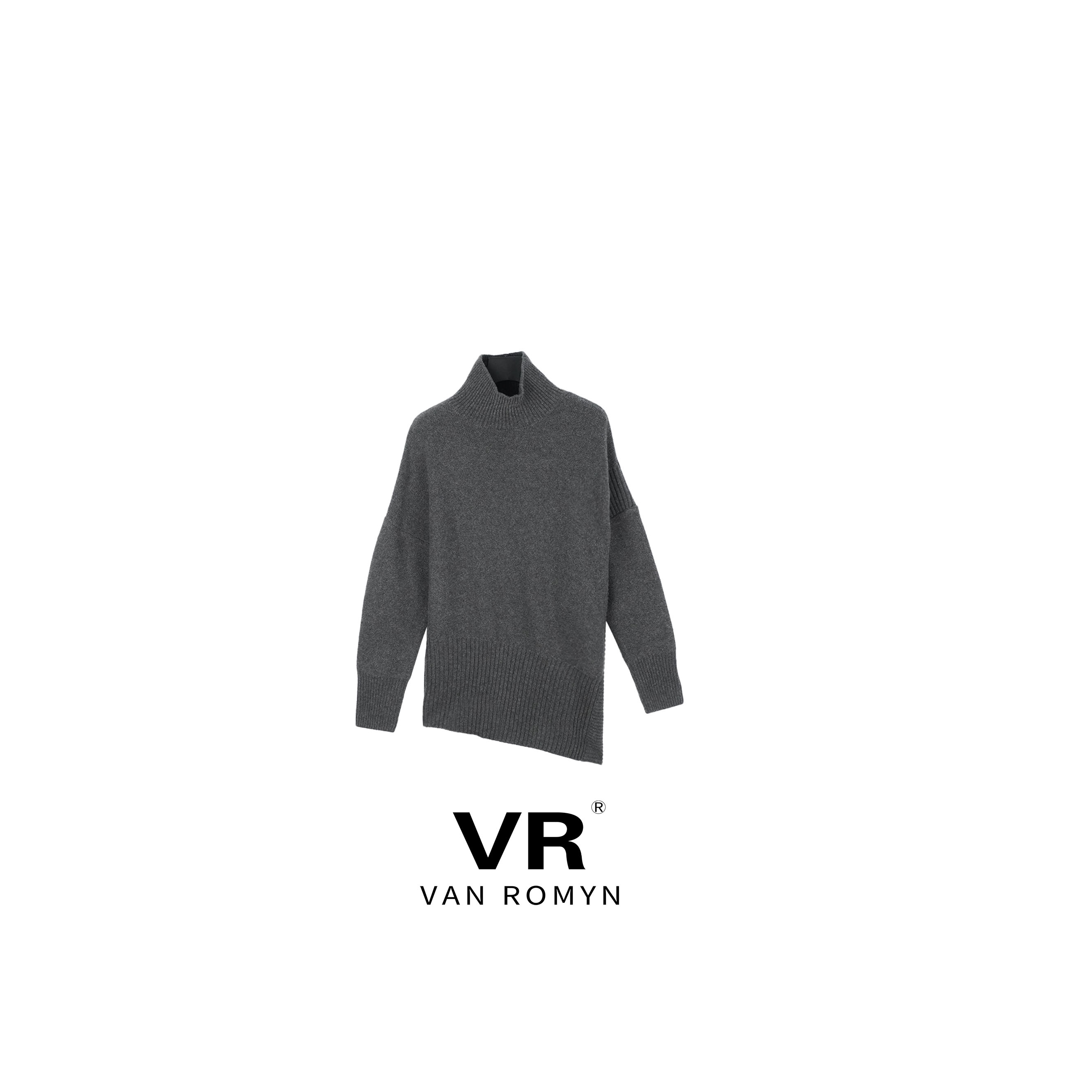 【VR莉娜】512110/2025新款秋冬100绵羊毛螺纹开又高领毛衣