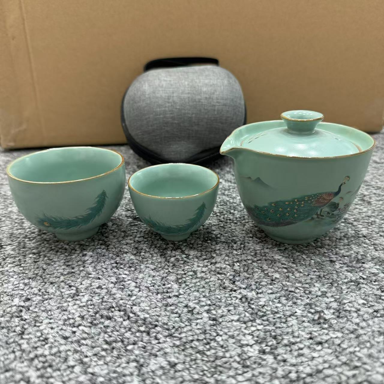 YS339-孔雀一壶两杯旅行套