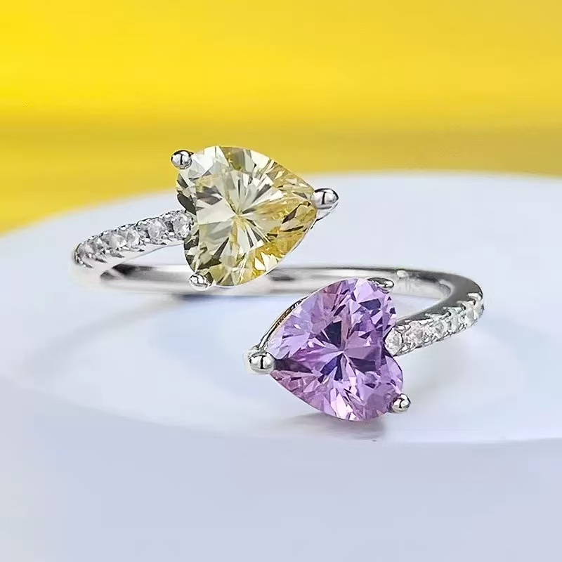 925银锆石戒指 s925纯银6*6心形活口简约时尚戒指