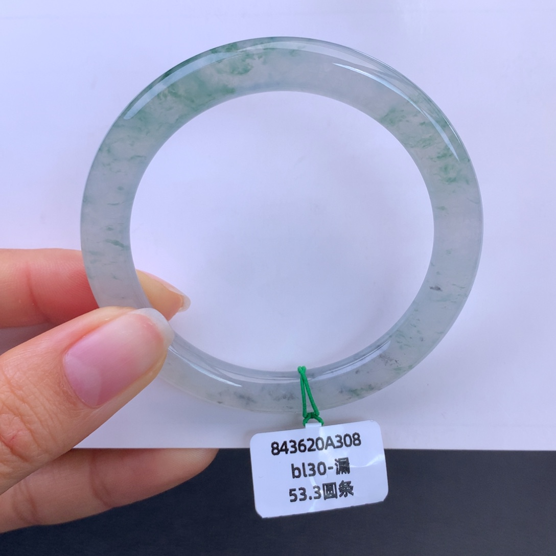 翡翠未镶嵌手镯冰飘绿花细圆条手镯