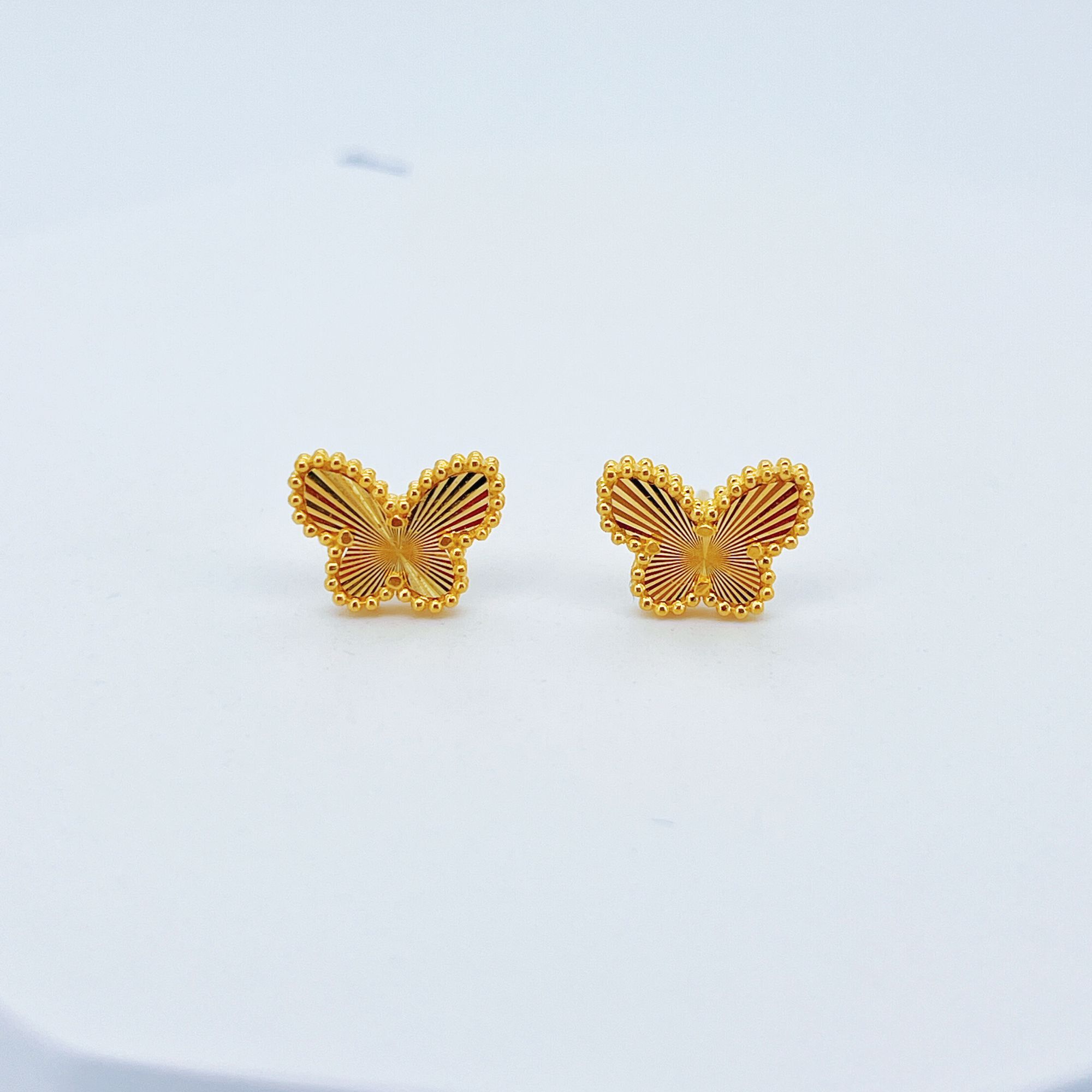 足金999黄金珠边蝴蝶金直针耳钉3.63-