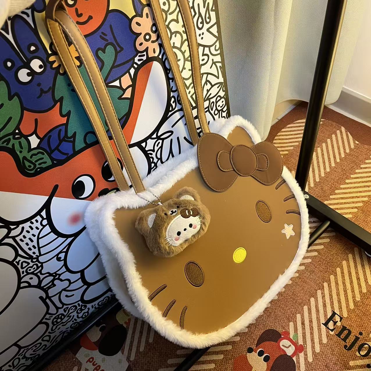 喵喵仙贝【燕麦可可】大号棕色毛边KT一包多背-A196（35*27*14）