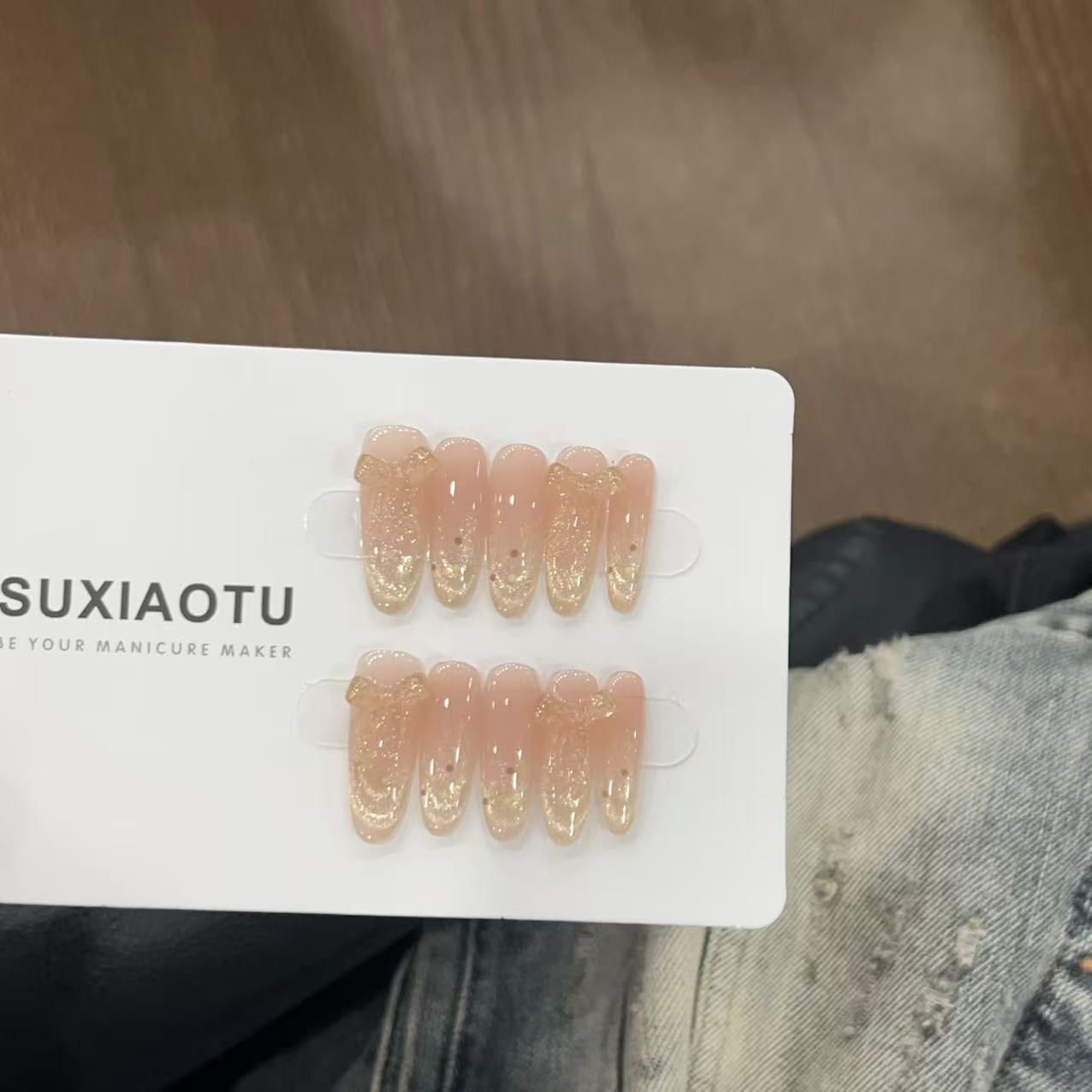 【小美好】-三月兔蝴蝶结气质美甲显白猫眼美甲手工穿戴甲