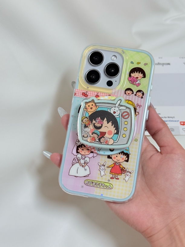 喵六家日韩卡通拼接樱桃小丸子电视机支架适用苹果手机壳