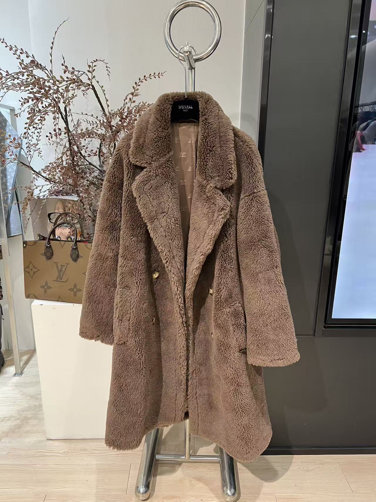 LT泰迪熊焦糖色中长款毛呢外套153