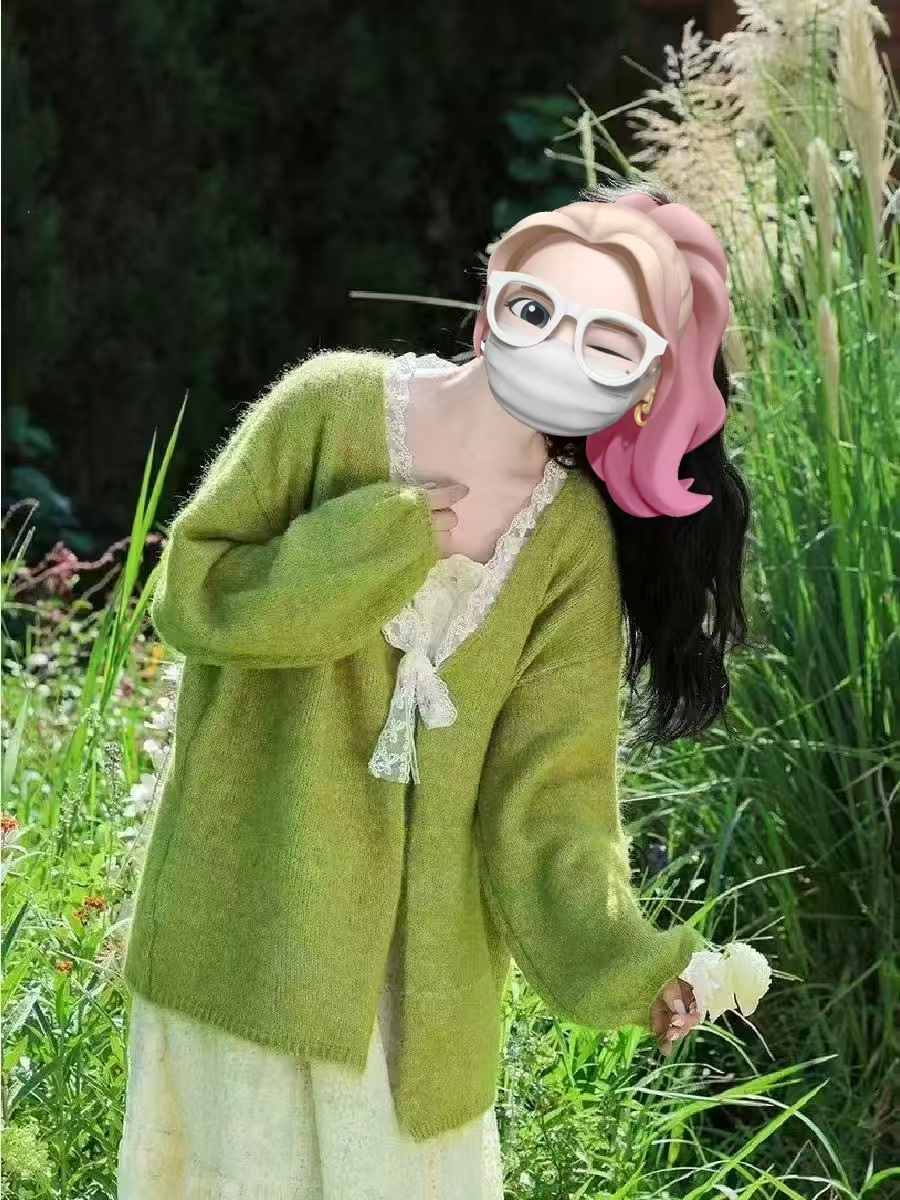 法式甜美蕾丝系带软糯针织开衫毛衣外套女秋冬季新款宽松长袖外套