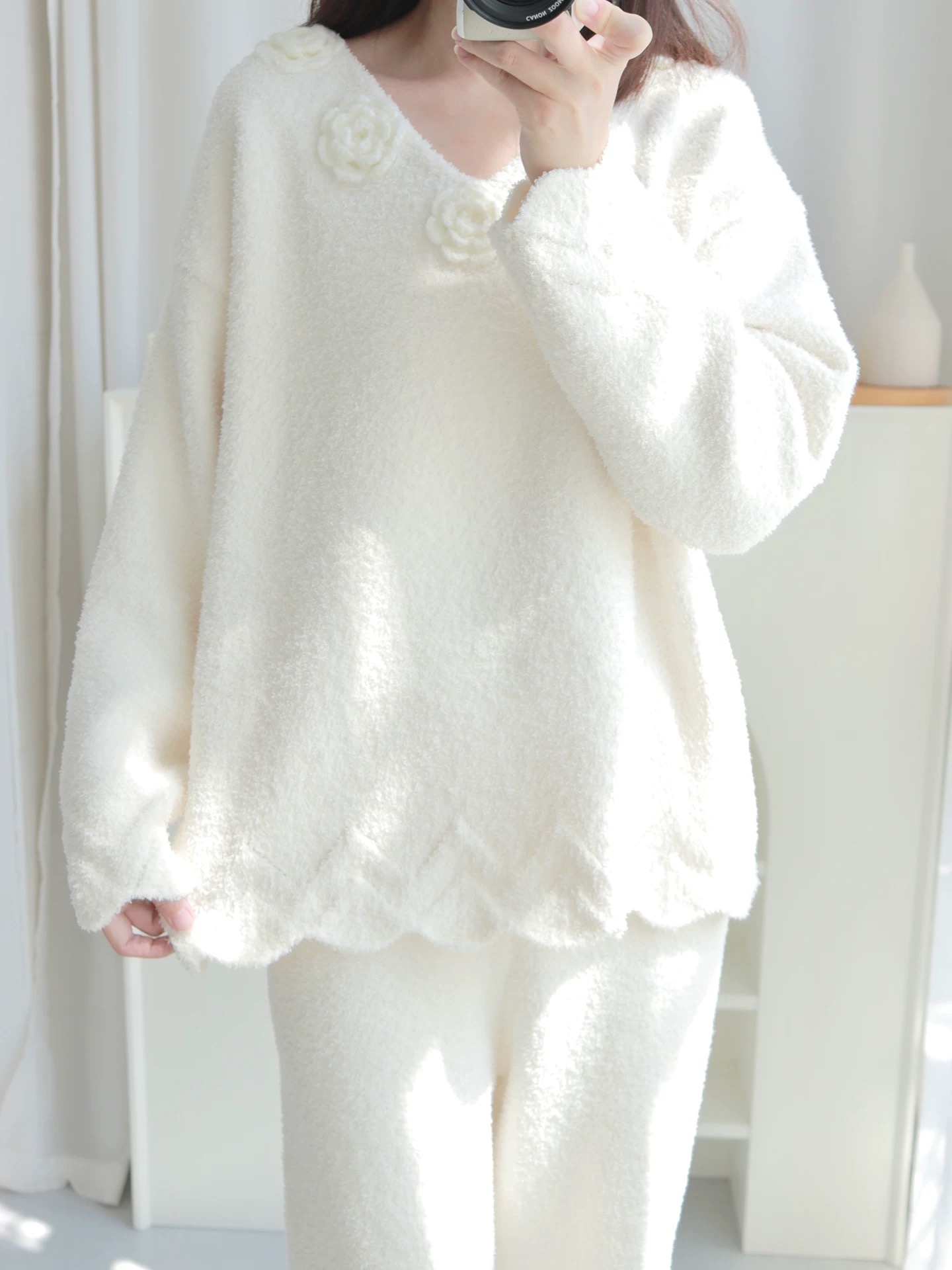 【小花】半边绒软绵绵睡衣女秋冬保暖加厚可爱甜美可外穿两件套