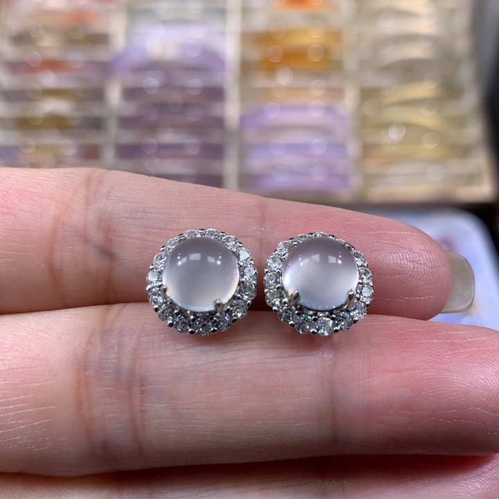 玛瑙/玉髓银S925镶嵌耳钉