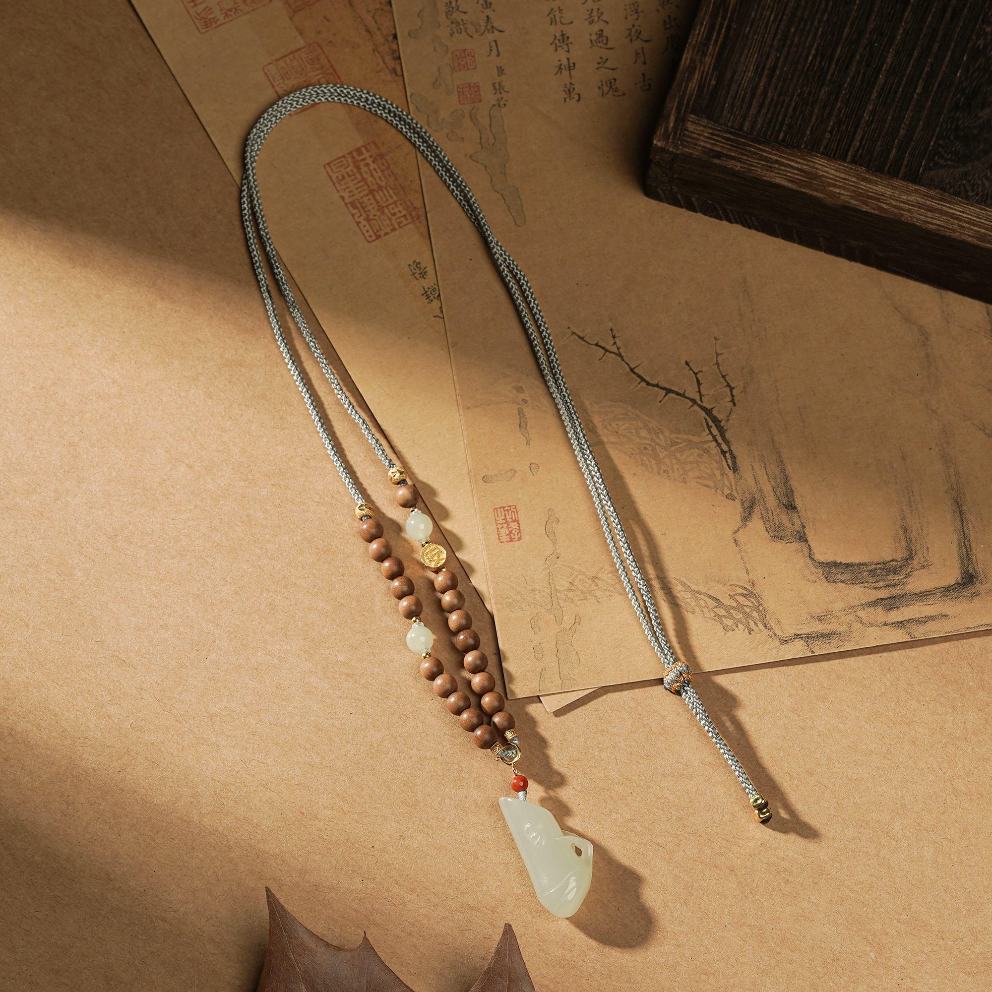 印度正区老山檀香竹节吊坠挂脖5MM圆珠文玩好物Q3