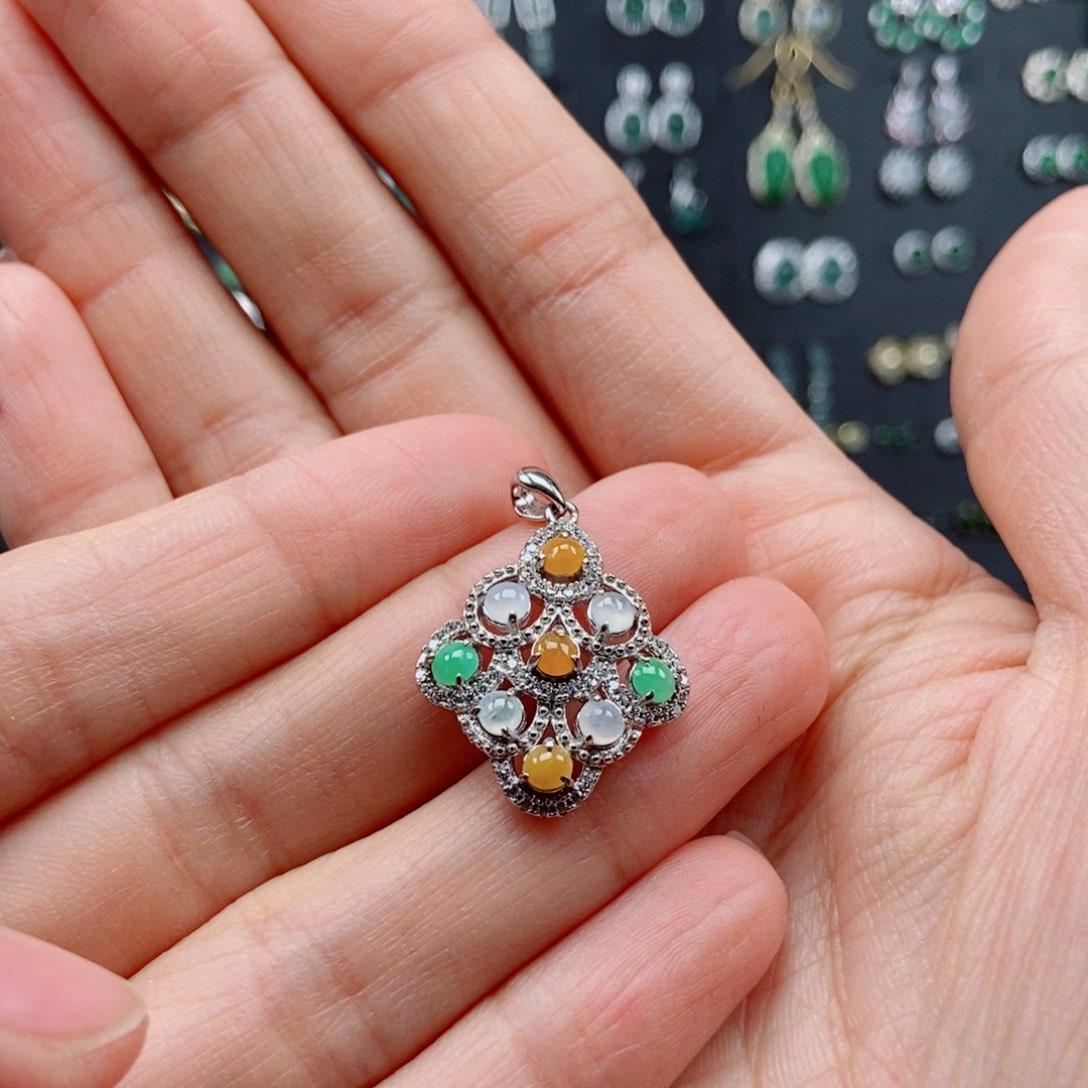 翡翠耳饰银S925镶嵌翡翠首饰