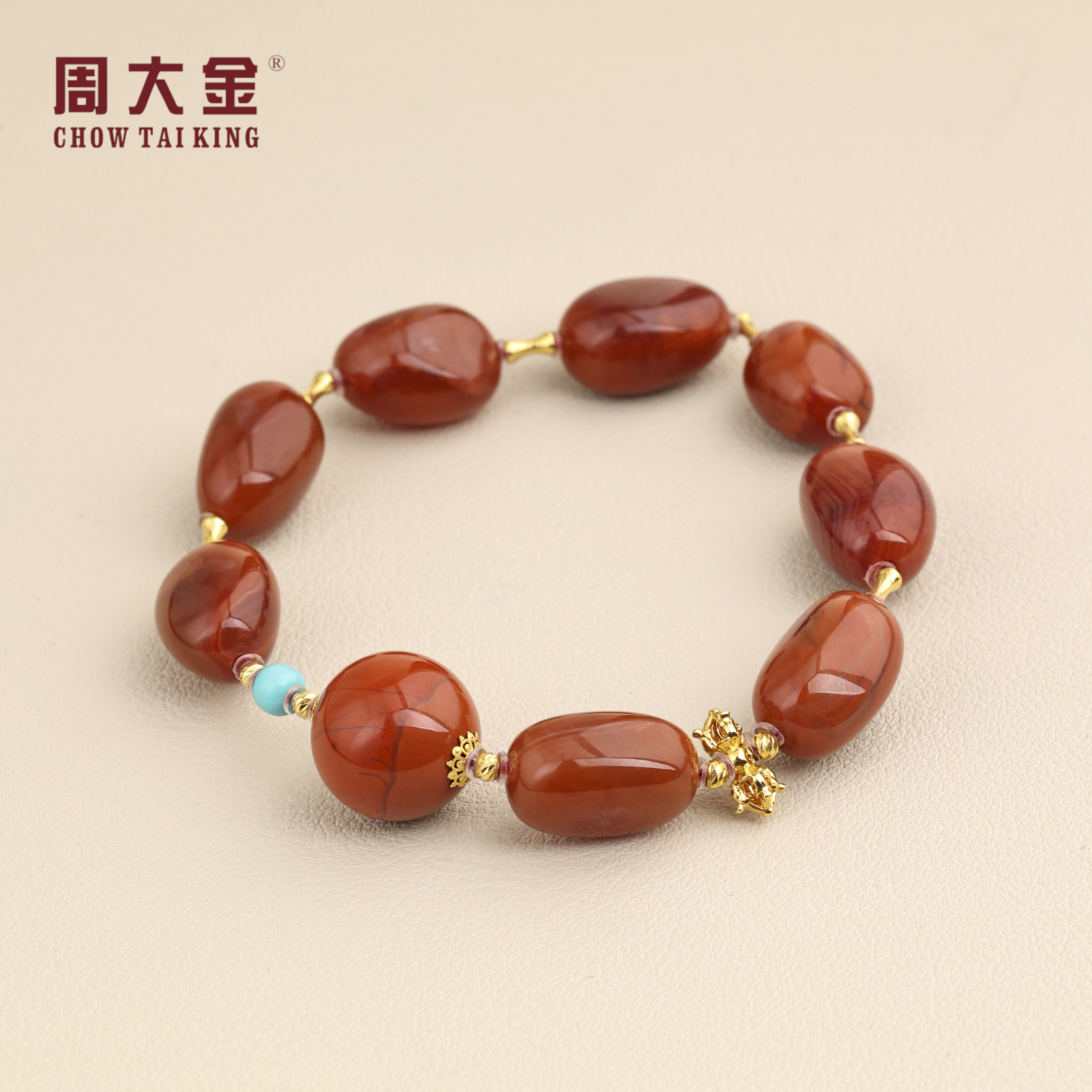 【周大金玉石】18k金南红随形圆珠手串-S4400-菲