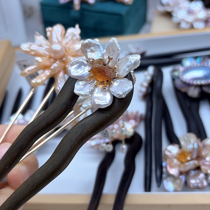 淡水珍珠发饰银S925镶嵌正**9