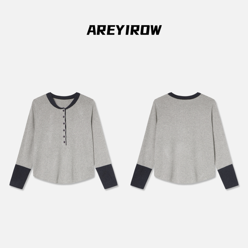 AR专属 | 撞色包边半开襟纽扣针织衫H00668MY254