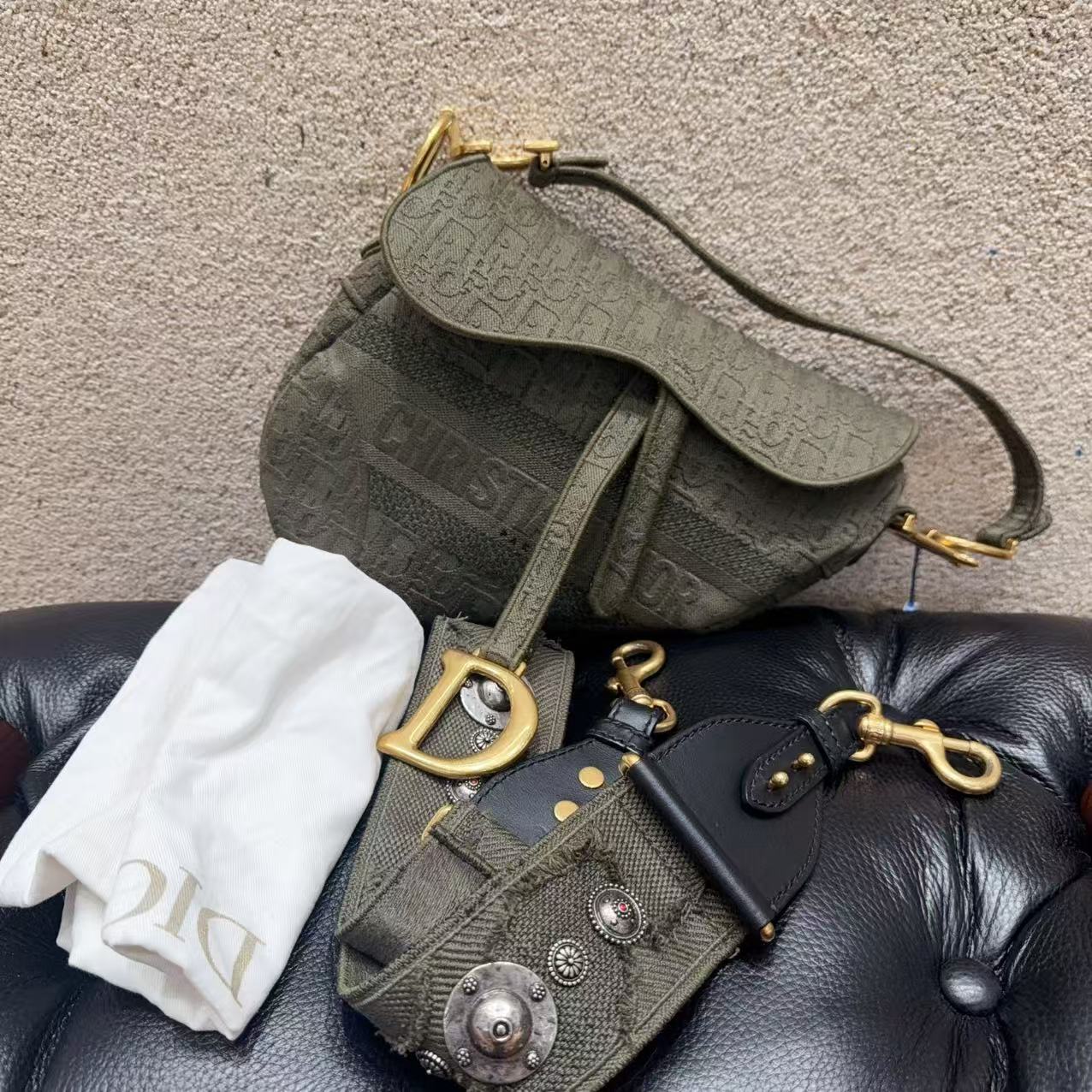 99新 DIOR/迪奥 Dior 绿色刺绣 马鞍包