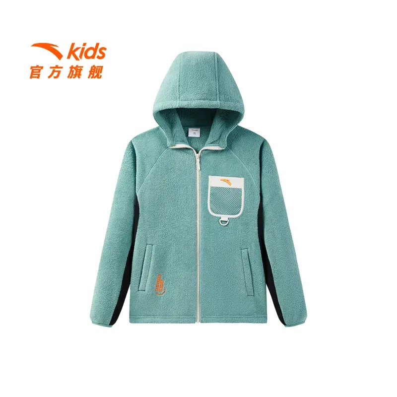 安踏男大童连帽运动上衣新款青少年摇粒绒外套352516706-HT