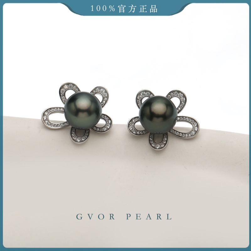 海水大溪地黑珍珠耳钉9-10MM P1161