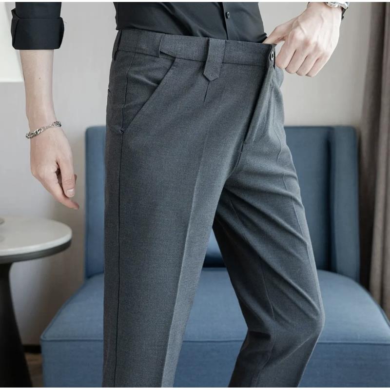 春秋毛呢高级垂感男士百搭通勤休闲舒适九分长裤修身小脚西装裤