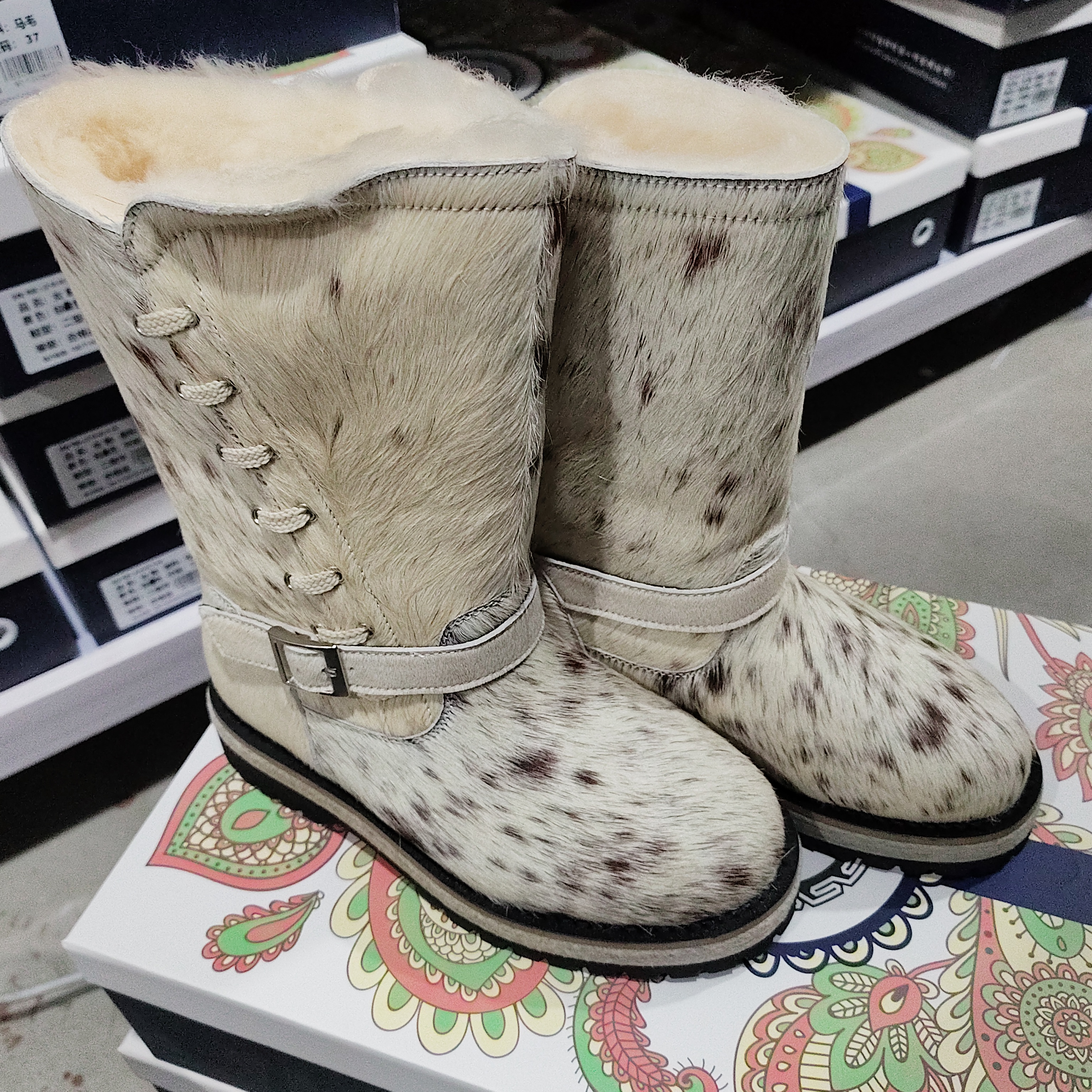 26618马毛皮毛一体雪地靴真皮百搭加绒加厚保暖冬季厚底平底秋冬