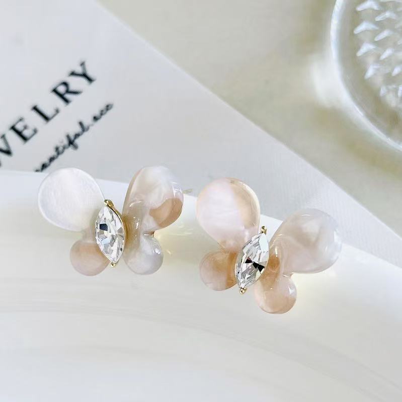 铜合金合成锆石耳饰 a503 a504欧比雅比【春日立体蝴蝶耳钉】17350