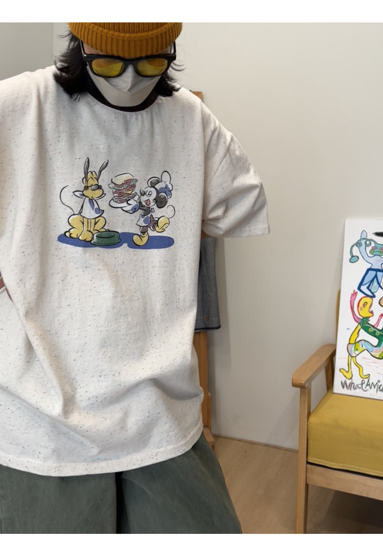 日系复古彩棉卡通宽松大版宽松短袖T恤