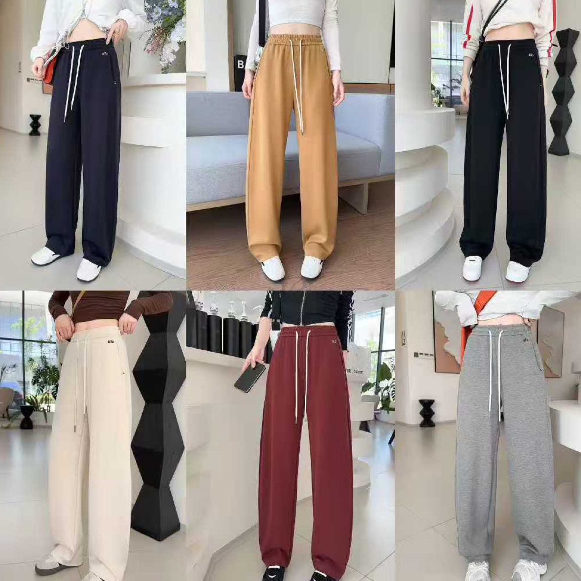 春秋款高腰垂感显瘦阔腿直筒休闲女裤外穿长裤
