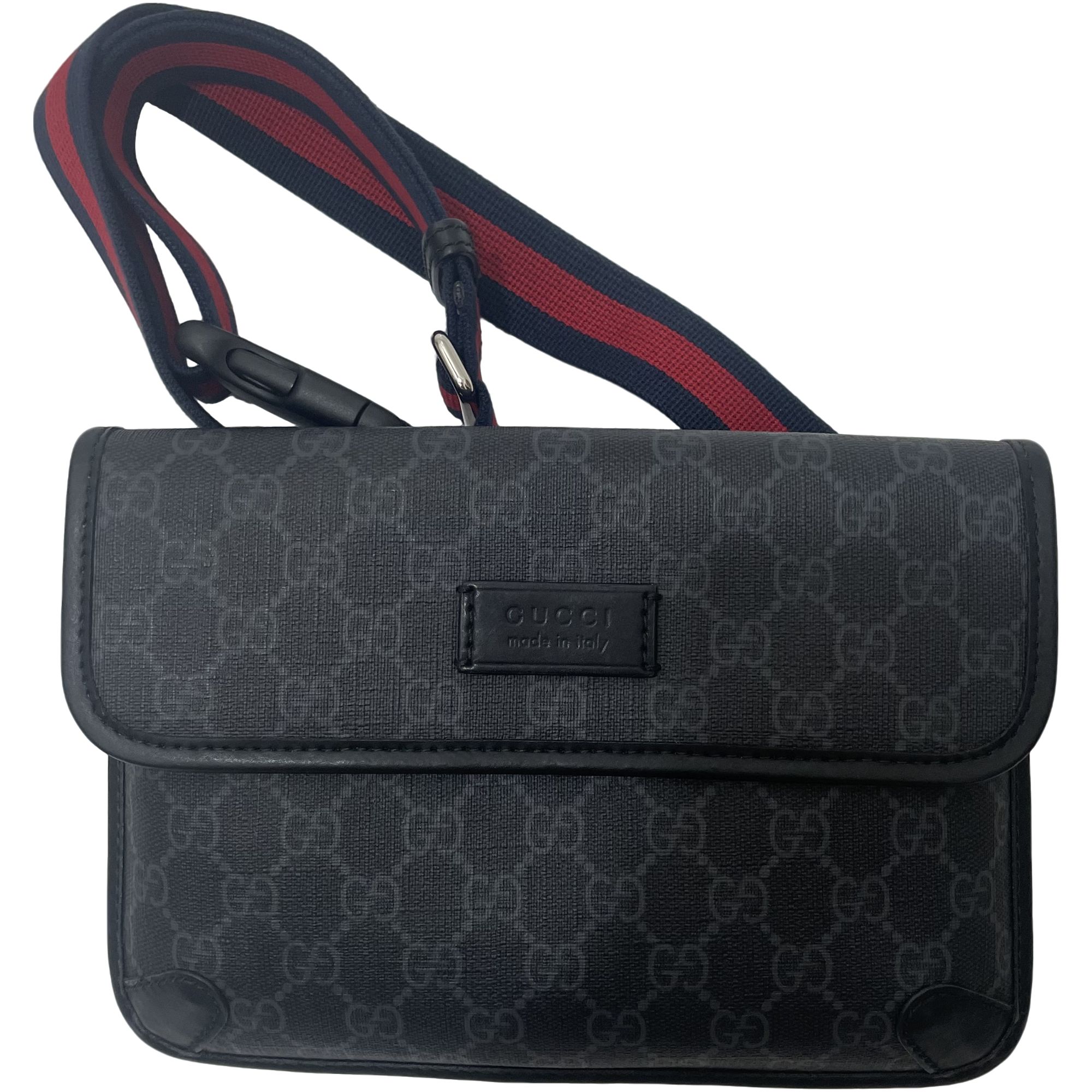 95新 GUCCI/古驰 97新GUCCI/古驰98新黑色红蓝织带胸包